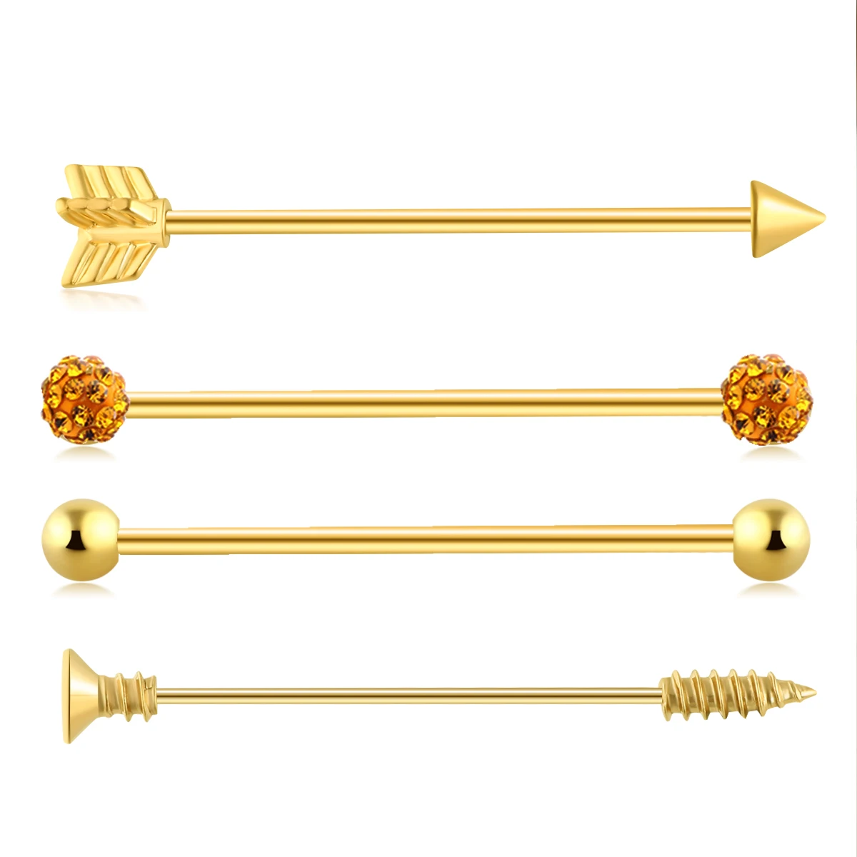 gold 4pcs TIANCIFBYJS 14 г 1-8 шт нержавеющая сталь промышленные серьги-гантели сердце стрелка радуга ушной хрящ хеликс-раковины пирсинг ювелирные изделия - Окраска металла: gold 4pcs