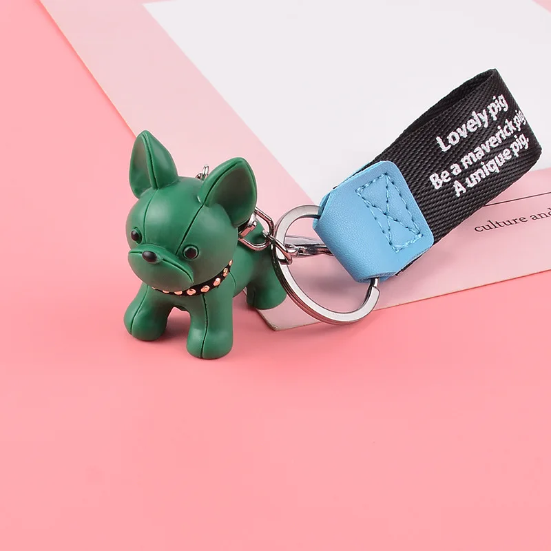 

Cute French Fighting Dog Keychain Leather Cord Creative Cute Cartoon Women Charm Bag Keyring Pendant Accessories Fine Gift