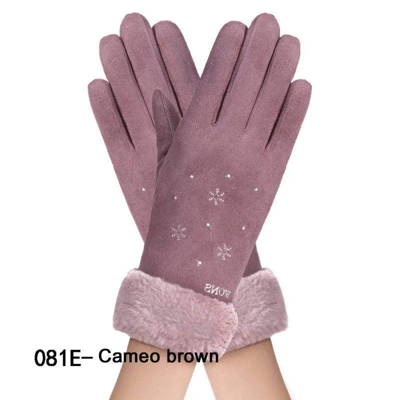 New Winter Female Lace Warm Cashmere Three Ribs Cute Mittens Double Thick Plush Wrist Women Touch Screen Driving Gloves