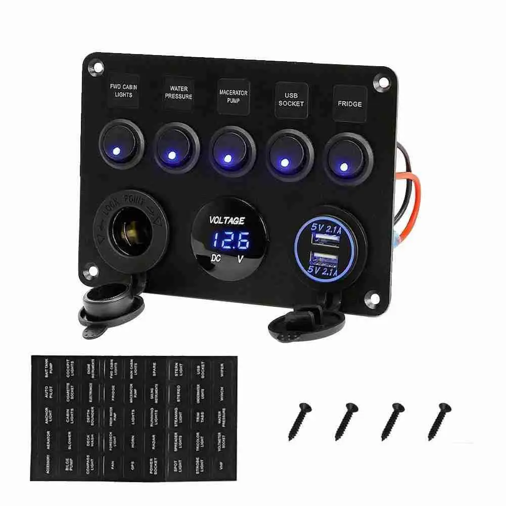 

Rv Yacht Automobile Combination Cat Eye Switch Round 5-digit Dual USB Charging Pressure Gauge Aluminum Control Panel Car Tools