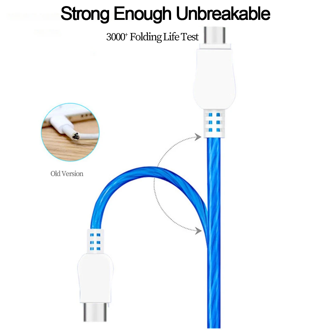 Светодиодный светящийся кабель USB type C Micro usb для зарядки светящиеся кабели для iPhone 8 Xiaomi samsung мобильный телефон яркий зарядный шнур