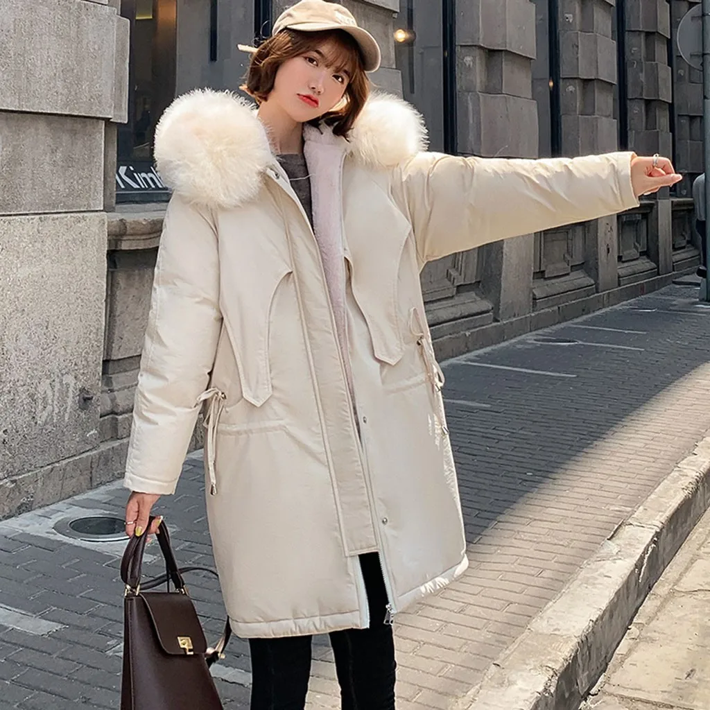 Зимняя женская теплая куртка стиль мода меховой воротник с капюшоном утолщение хлопок Повседневный свободный большой размер женские парки# G30
