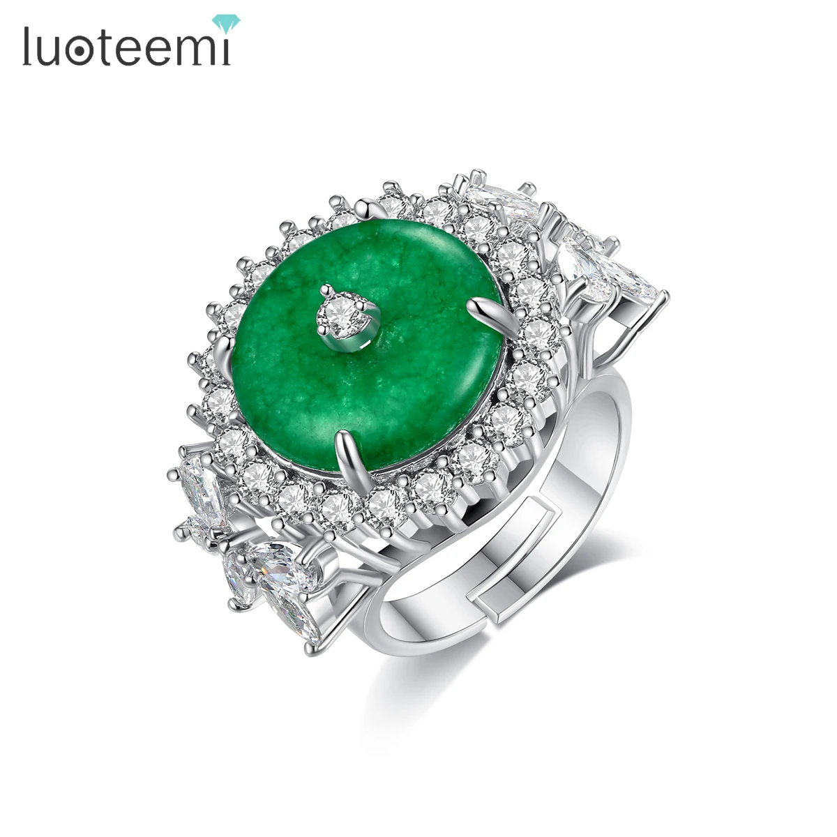 

LUOTEEMI New Design Vintage Resizable Ring for Women Wedding Banquet Paved Micro Shiny Cubic Zircon Green Stone Fashion Jewelry