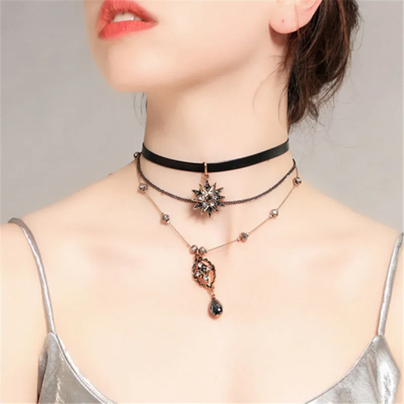 Цепочка Женская многослойная со съемными звездами и каплями воды|pendant necklace|female