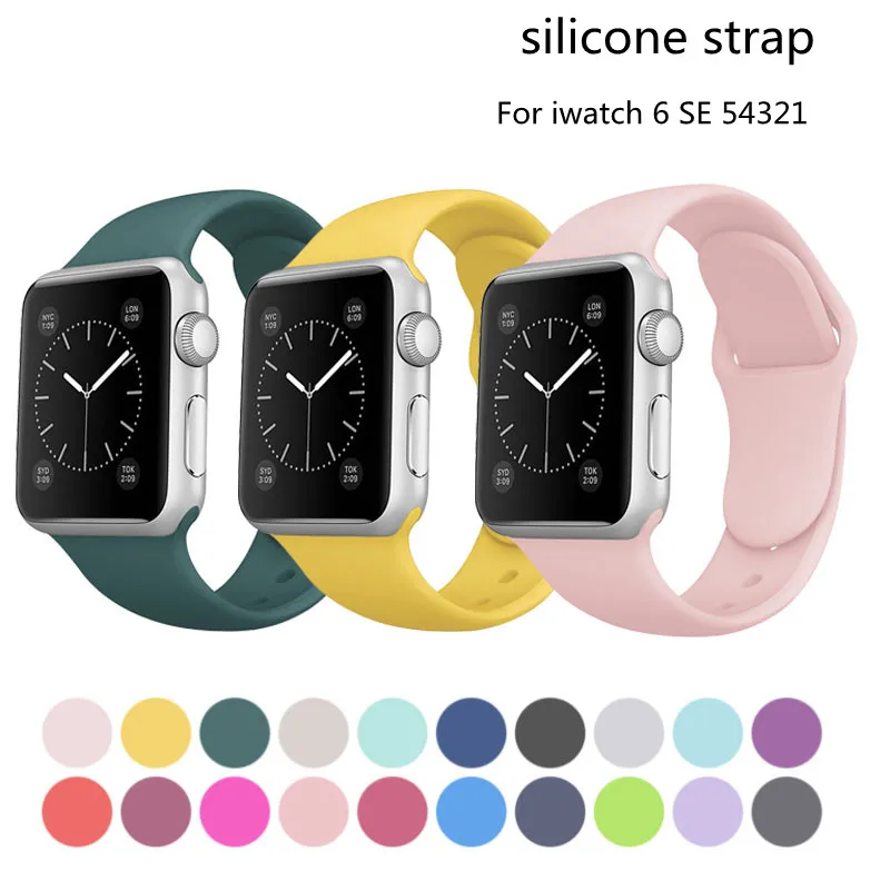 

Мягкий силиконовый ремешок для Apple Watch 6 Series SE 5, 4, 3, 2, 1, 44 мм, 40 мм, резиновый ремешок для iwatch 5, 42 мм, 38 мм, браслет