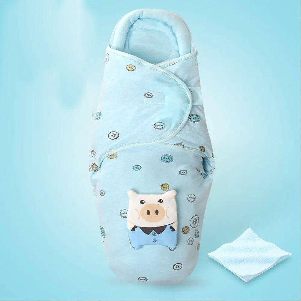 Blue Pig Детское постельное белье мягкий, для новорожденного ребенка мальчик девочка хлопок Пеленальное Одеяло мультфильм теплый защитный спальный мешок - Цвет: Blue Pig