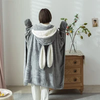 wearable cloak flannel blanket with hooded cute bunny ear bed blanket cape for adult child warm throw blanket in winter holaroom