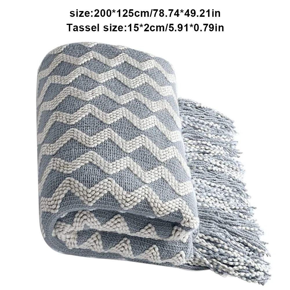 

Lightweight Throw Blanket Two-Color Textured Knitted Solid Cozy Soft Couch Blanket Couch Cover Decorative With Tassel 200*125cm