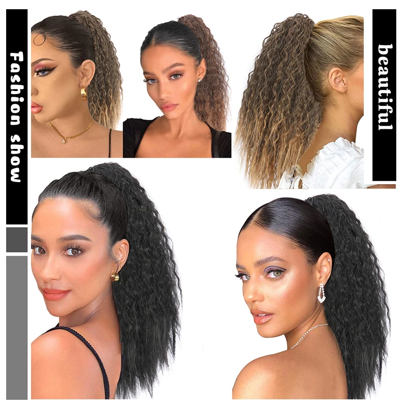 

LISIGIRL Curly Ponytail Wrap Around Ponytail Clip in Hair Extensions Natural Hairpiece Headwear Synthetic Hair Brown