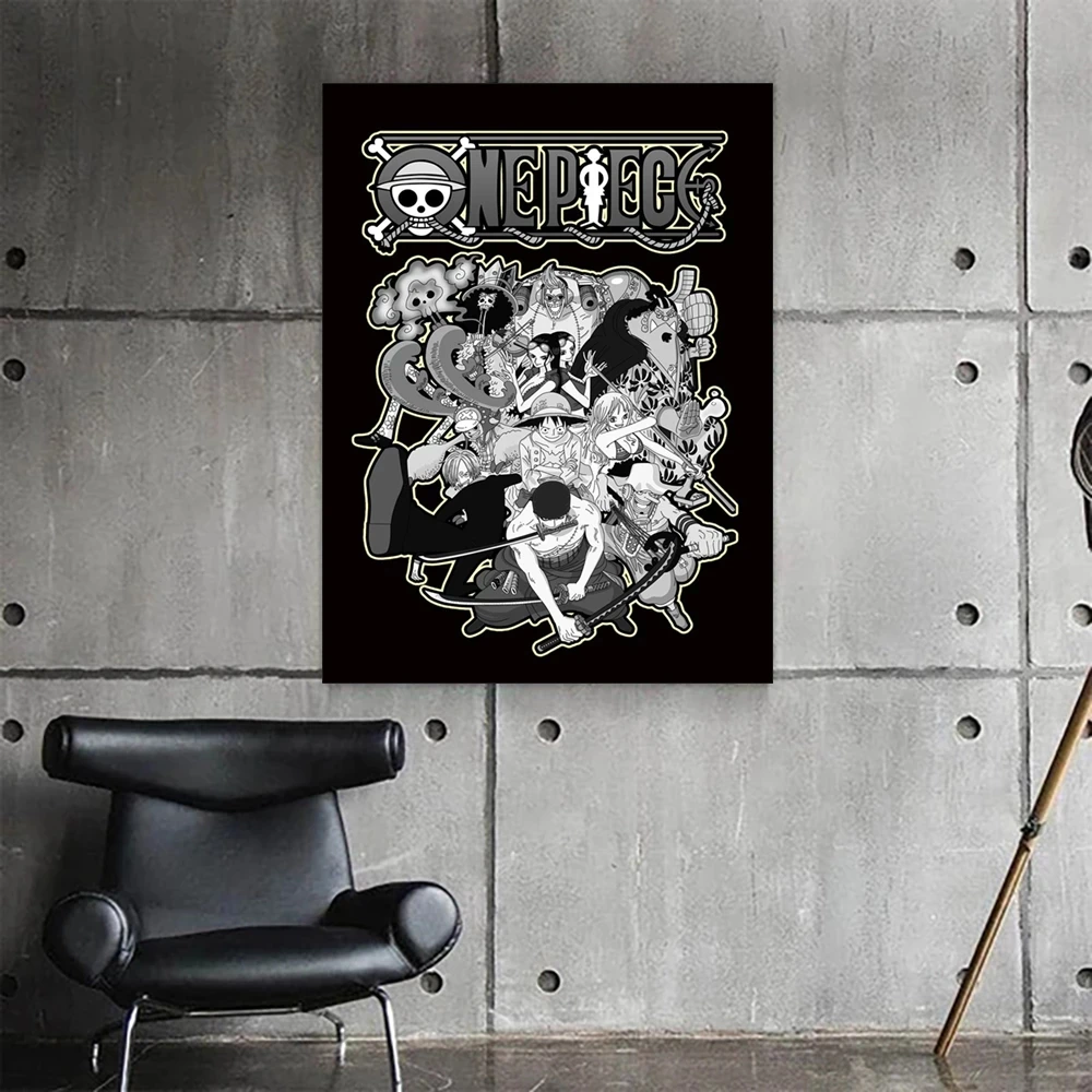 

Home Decorative Luffy Black White Canvas Prints One Piece Lot People Paintings Modular Pictures Wall Art Poster Artwork No Frame