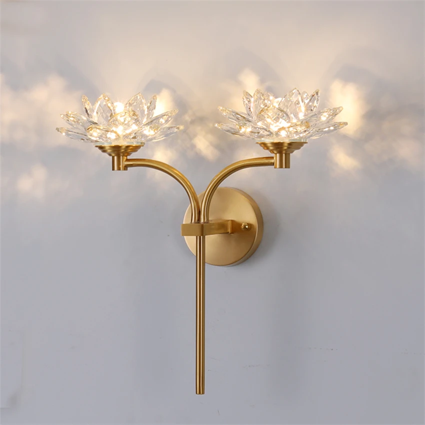 Современные Настенные светильники из меди с кристаллами лотоса роскошные лампы