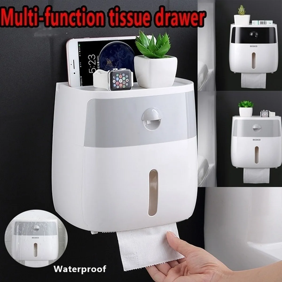 Bathroom Waterproof Tissue Box Plastic Toilet Paper Holder Wall Mounted Storage Box Double Layer Napkin Dispenser Organizer