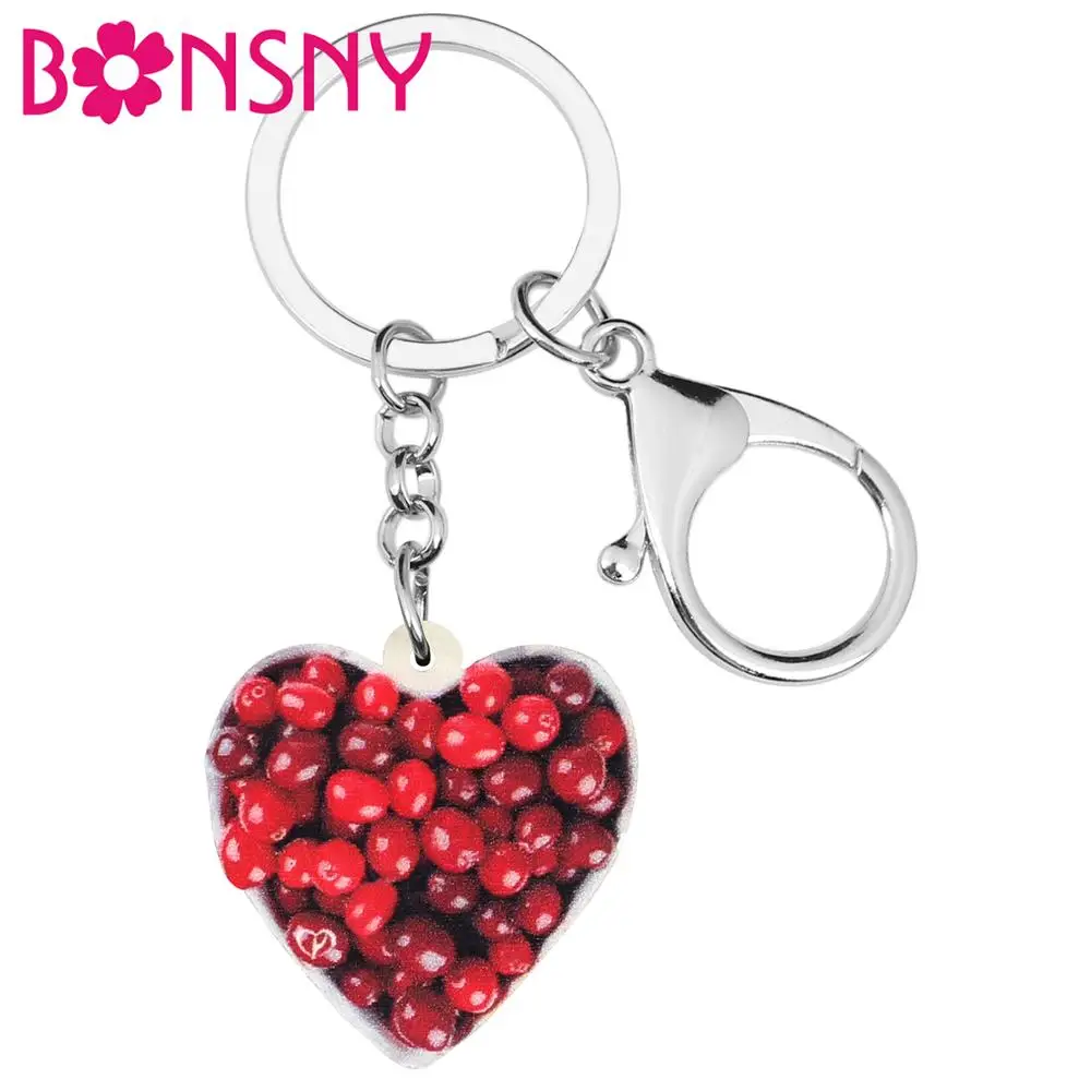 Bonsny брелок для ключей в форме сердца из акрила клюква автомобильных украшения