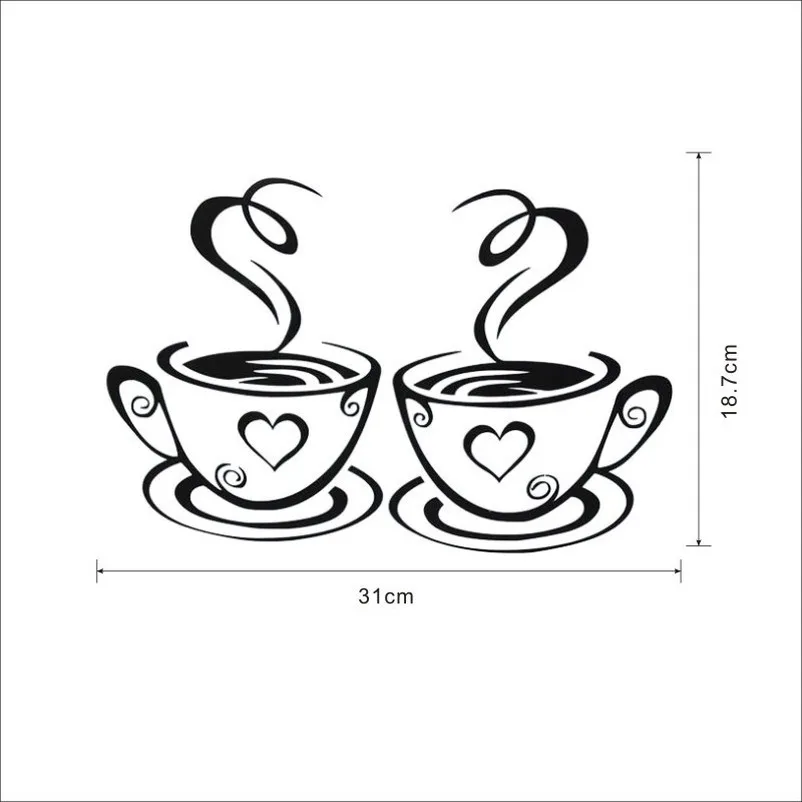 

PVC Coffee Sticker Living Room Cafe DIY Accessories Black Coffee Cup Wall Art Sticker Dining Room Simple Decal Decoration Tools