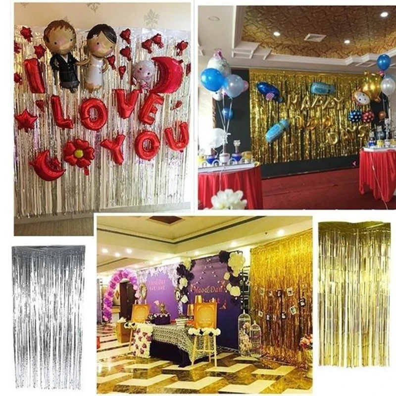 2x1 м Металлические Блестящие фотообои с бахромой задник для вечевечерние НКИ