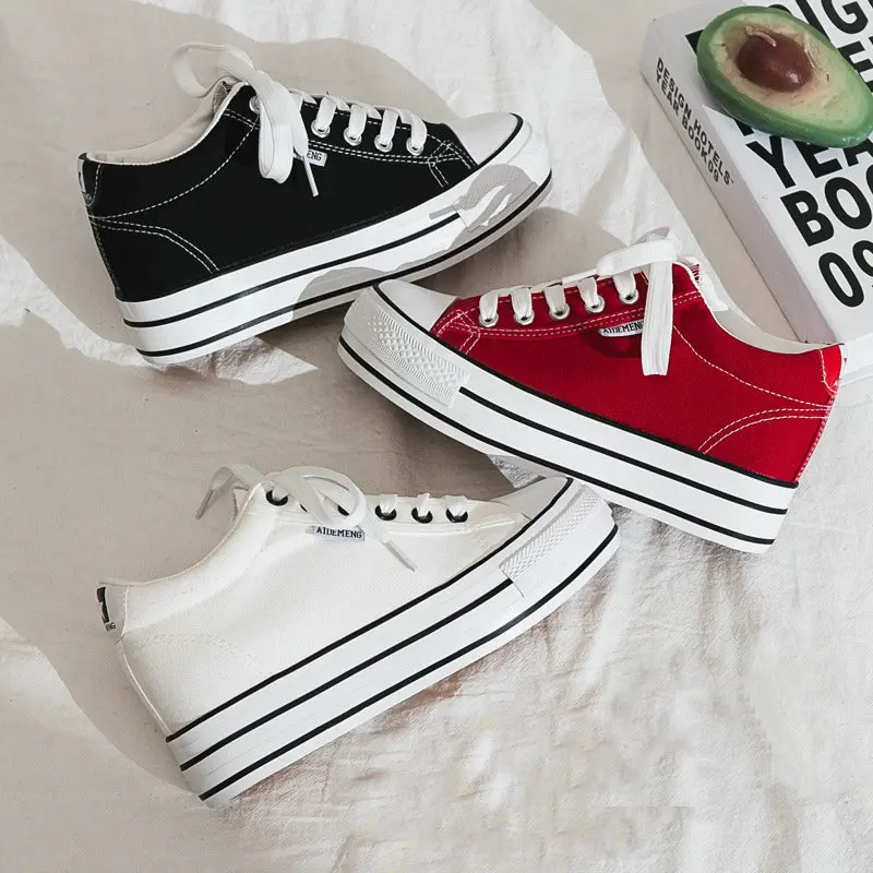 Женская парусиновая обувь с толстой подошвой увеличивающая рост Сезон весна