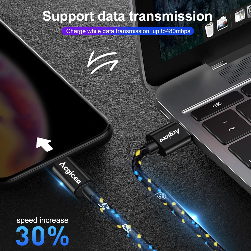 acgicea usb type c cable nylon fast charging data cord for samsung s21 oneplus 9 xiaomi huawei mobile phone type c usb c cables free global shipping