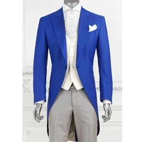 custom made blue peaked lapel men suits casual straight blazer tuxedo tailcoat wedding suit terno masculino jacketpantsvest