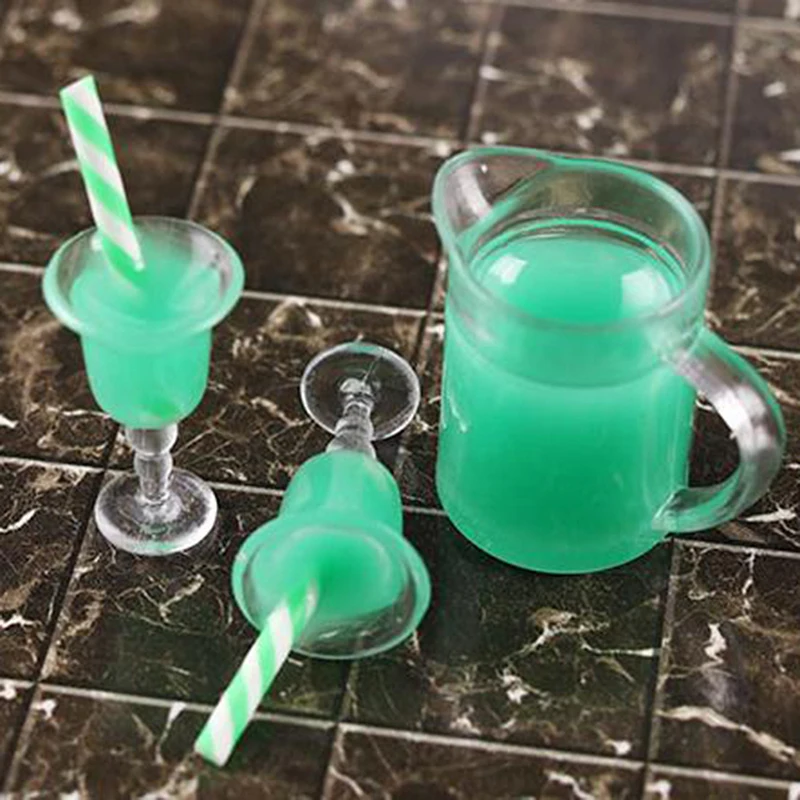 

3Pcs/set 1:12 Dollhouse Miniature Avocado Juice Jug Cup Doll Kitchen Accessories Miniature Drink