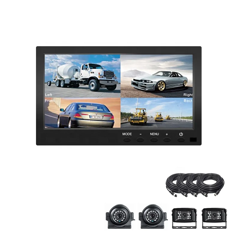 TEXOSA Vehicle Car Rear View 10.1&quot IPS 1080P Monitor 4CH Quad Split Screen 4Pin for Bus Truck Caravan Van with Parking recording |