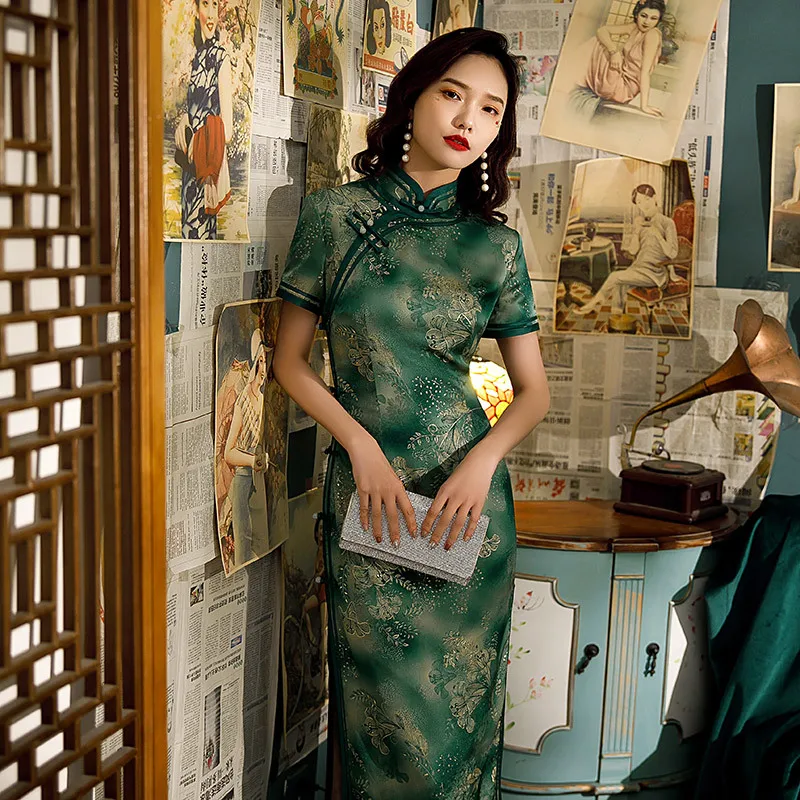 

Для весны и лета, Ретро стиль, лубочный ручной работы Кнопка Cheongsam, женское платье, с коротким рукавом, китайское традиционное Ципао платье Р...