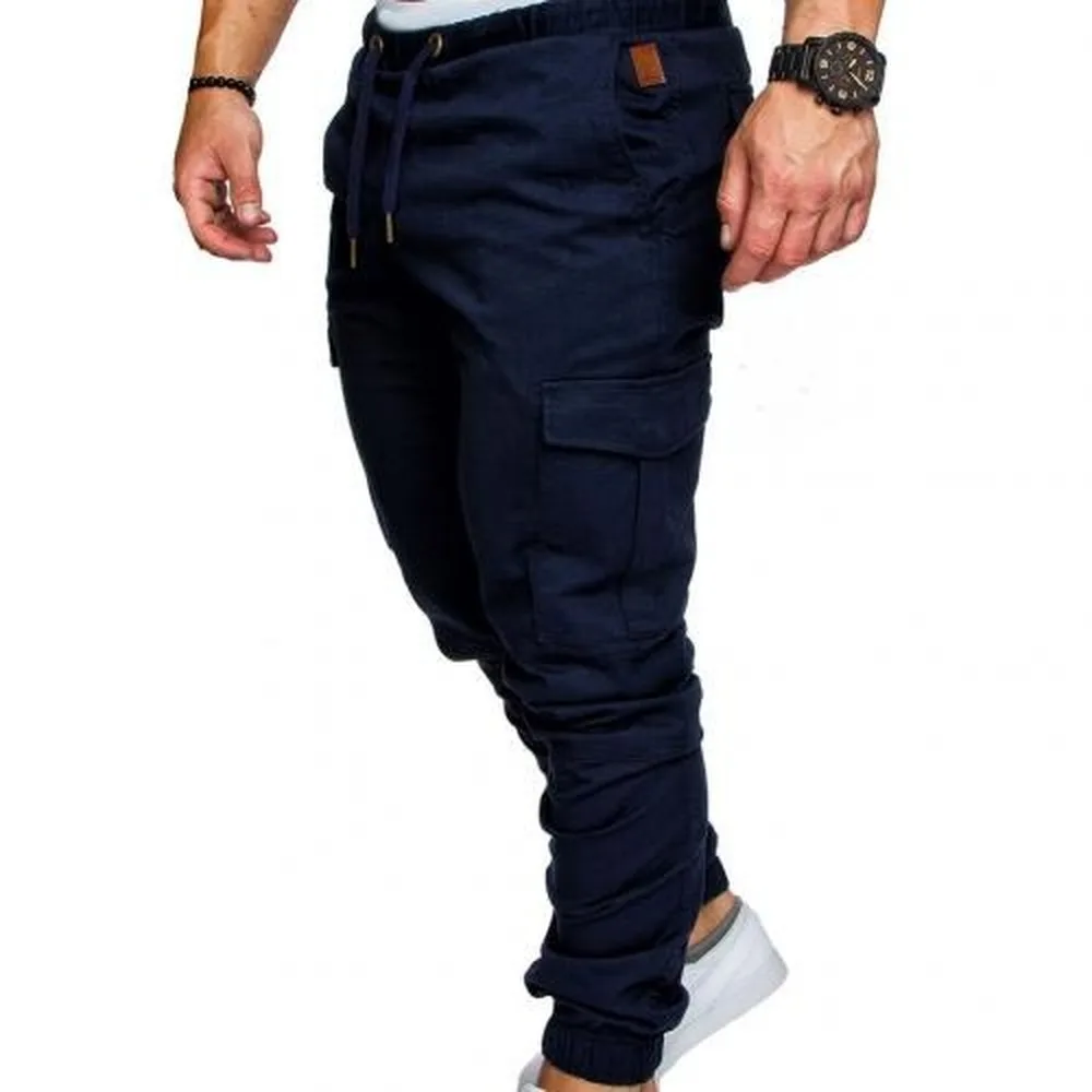 

Cargo Pants Thin Breathable Tie Drawstring Long Pants Men Casual Solid Color Pockets Waist Drawstring Ankle Tied Skinny Pants