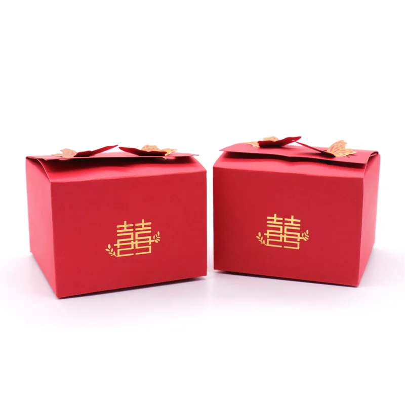 

10 Pcs Red Bronzing Butterfly Paper Gift Box Wedding Birthday Baby Shower Home Party Decoration Candy Box Package 7.5x7.5x5.4cm