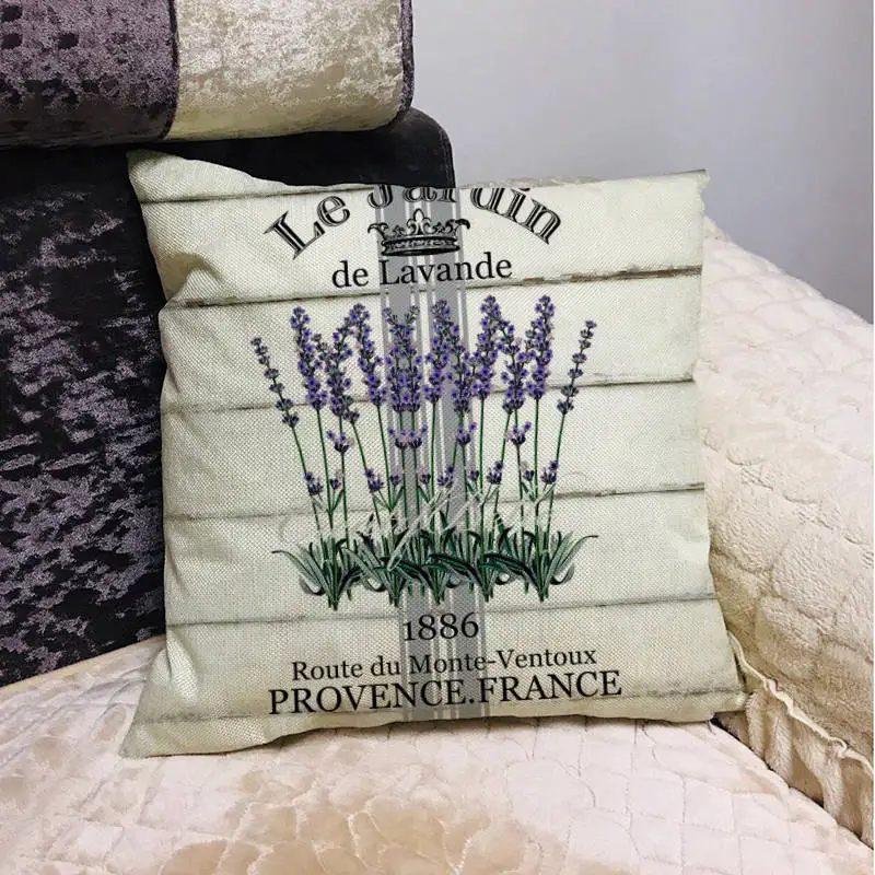 45*45 см Ретро Лавандовый узор хлопковая льняная наволочка домашняя спальня диван