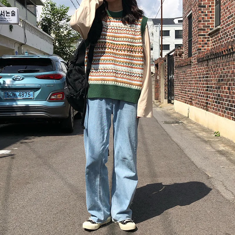 2019 autumn and winter korean style Vintage sleeveless sweater V-neck vests womens (F1369) | Женская одежда