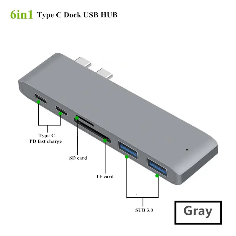 Концентратор для смартфонов type-C USB 3,0 с несколькими интерфейсами type-C PD Высокоскоростная зарядка для адаптера MacBook Pro Air huawei P20 Pro - Цвет: Gray