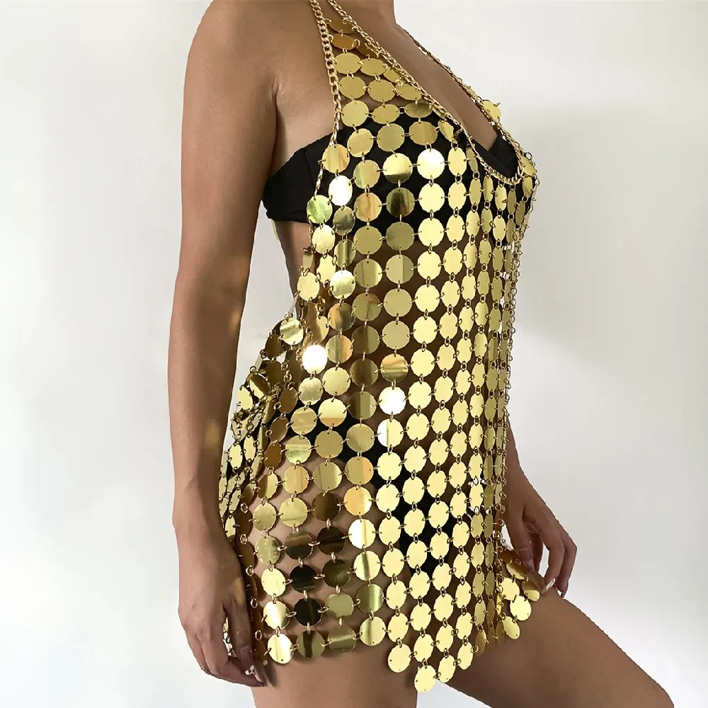

Sexy Metal Sequin Body Chain for Women Trendy Hollow out Underwear Belly Chain Harness Bra Chest Nightclub Party Jewelry Gift