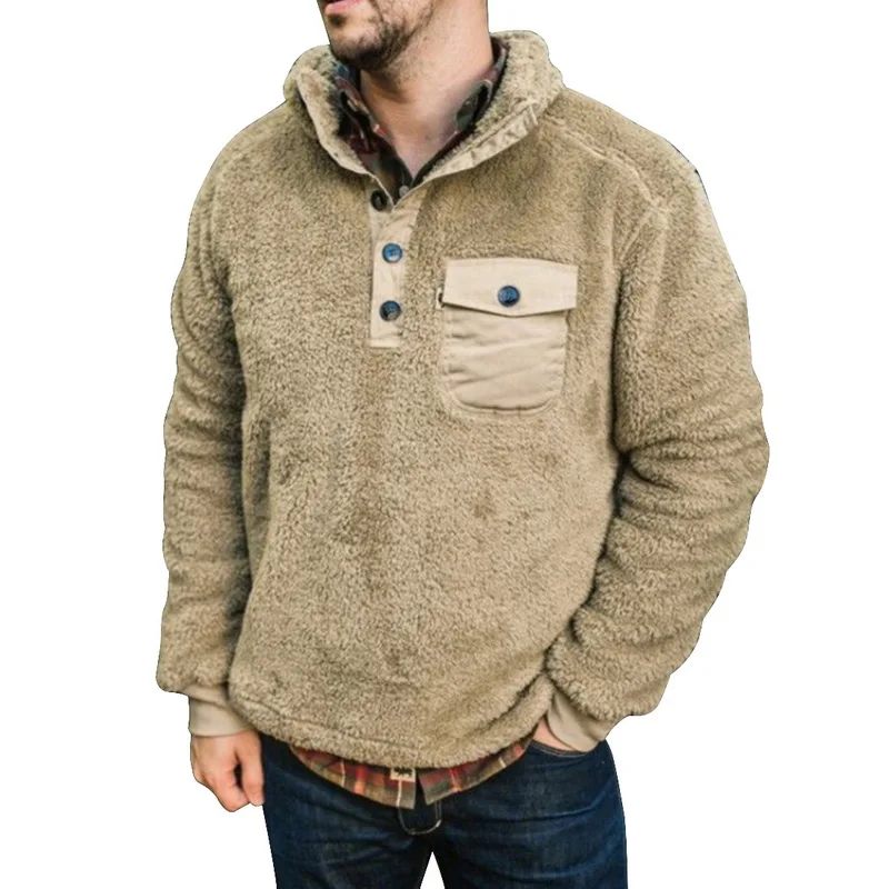 

Adisputent Plush Sweatshirts Men's Clothing Men Sweatshirt Top Solid Pocket Long Sleeve Pullover Winter Clothes Casual Tops Male