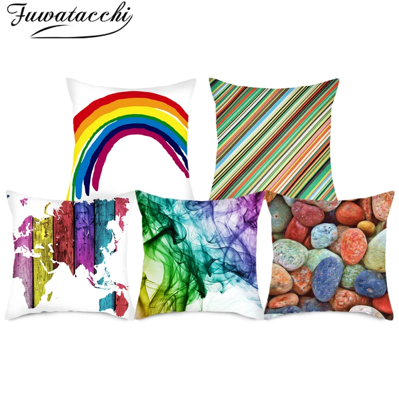 

Fuwatacchi Rainbow Colorful Cushion Cover Geometric Photo Painting Printed Pillow Cover for Home Sofa Car Decor Throw Pillowcase