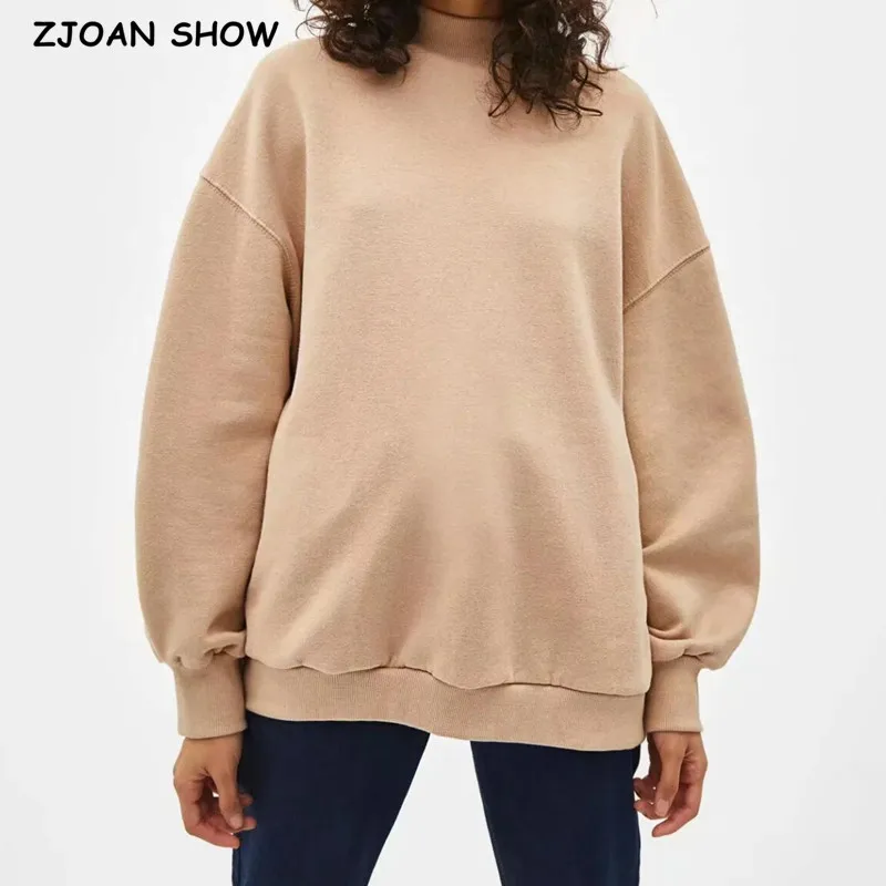 

2021 Fashion Harajuku Drop shoulder With Fleece Lining High collar Sweatshirt Loose Hoody Women Casual Jumper Long sleeve Sweats