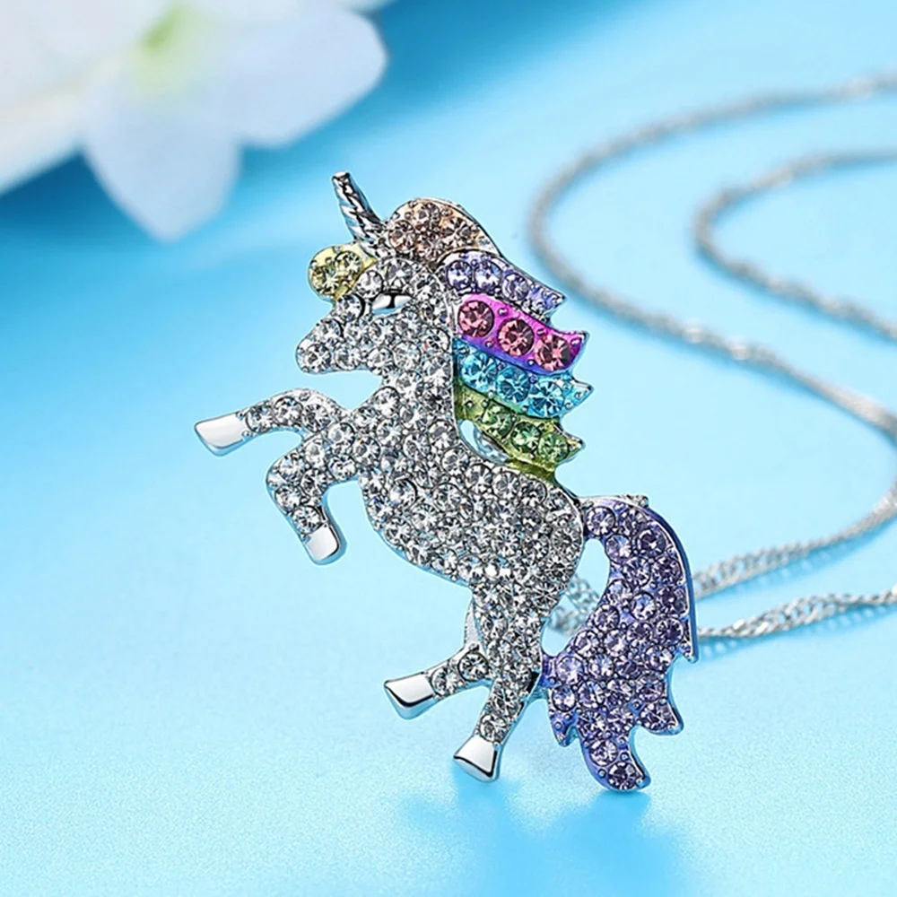 

Seven-color Unicorn Pendant Necklace Crystal Jewelry Fashion Women Charm Personality Casual Party Accessories