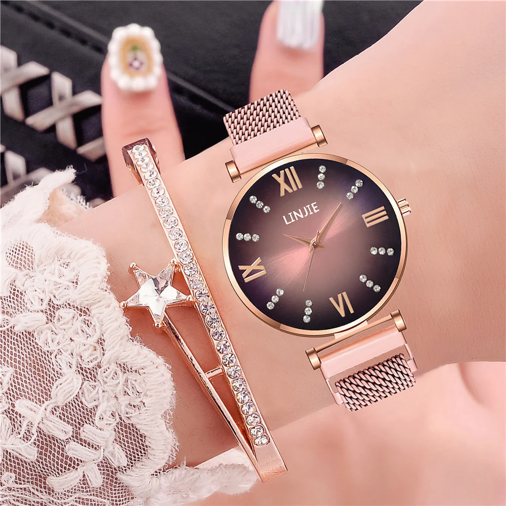 Женские роскошные бриллиантовые часы с римскими цифрами кварцевые наручные