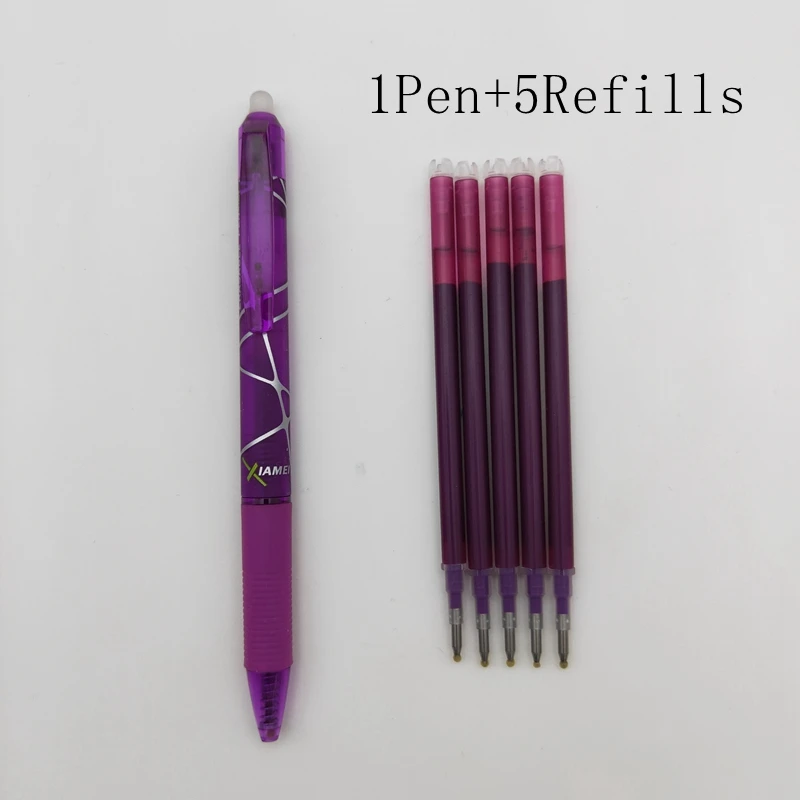 Purple 1pen5refills Xiamei 0,5 мм стираемая ручка Канцтовары гелевая ручка Волшебная стираемая чернильная ручка Канцтовары Школьные принадлежности 8 цветов Сменные заправки - Цвет: Purple 1pen5refills