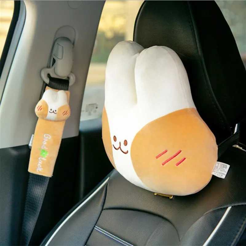 

Korean Ugly Bread Bunny Lumbar Pillow Creative Cartoon Seat Belt Cover Home Car Headrest Pillow Car Interior Decoration