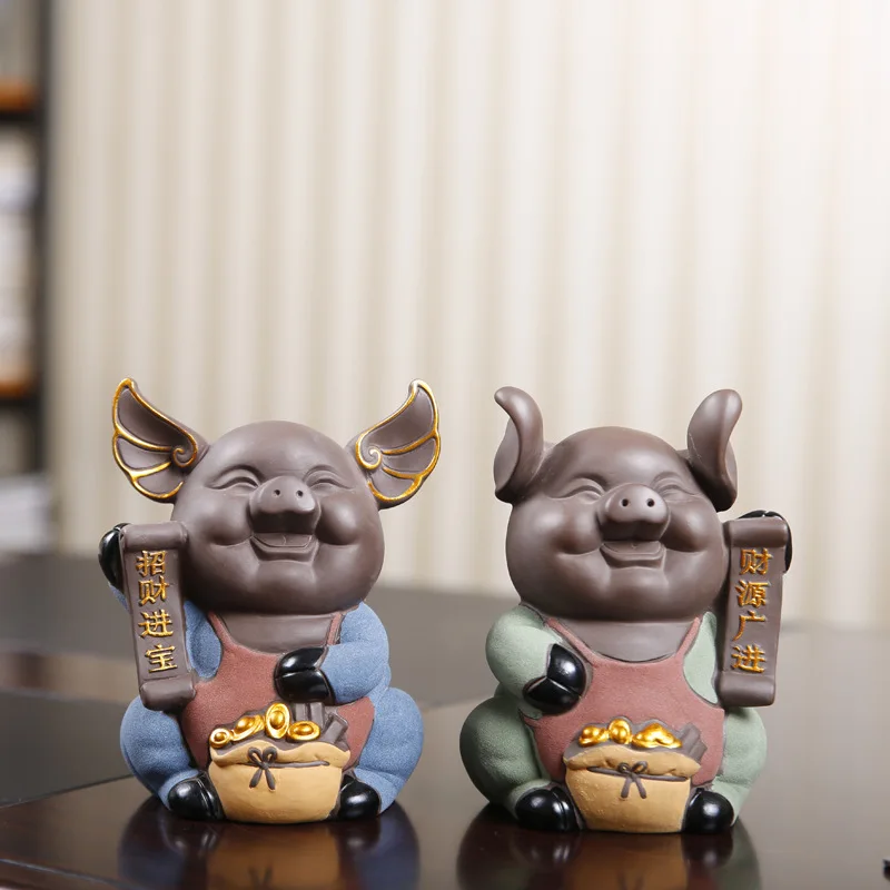 

Керамические Большие банки для денег в китайском стиле, счастливая свинка, фиолетовый песок, ручная работа, украшение для дома, украшение дл...