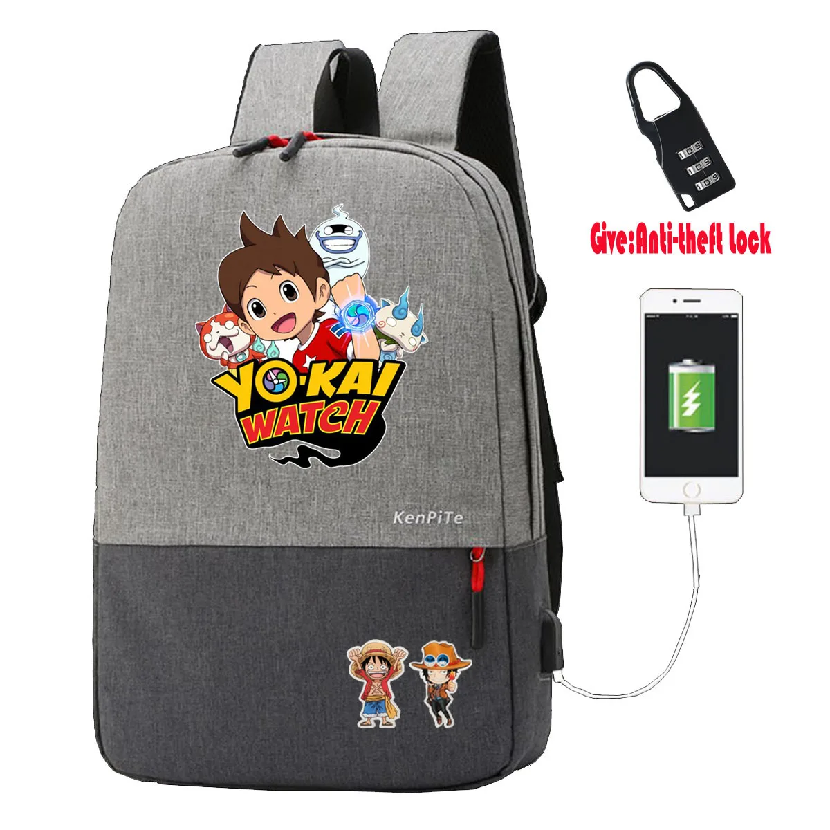 

anime Youkai Watch Canvas Rucksack Anti-theft USB Charging Laptop Backpack Travel Bagpack student book bag School Bags