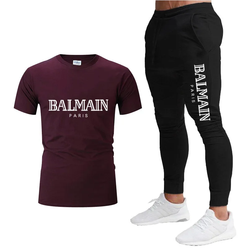 

Summer Casual Short Sleeve T Shirt + Men's Fitness Pants T-shirt Sportsuit 2pcs / set Men's Tracksuit Sportswear Male Tracksuit