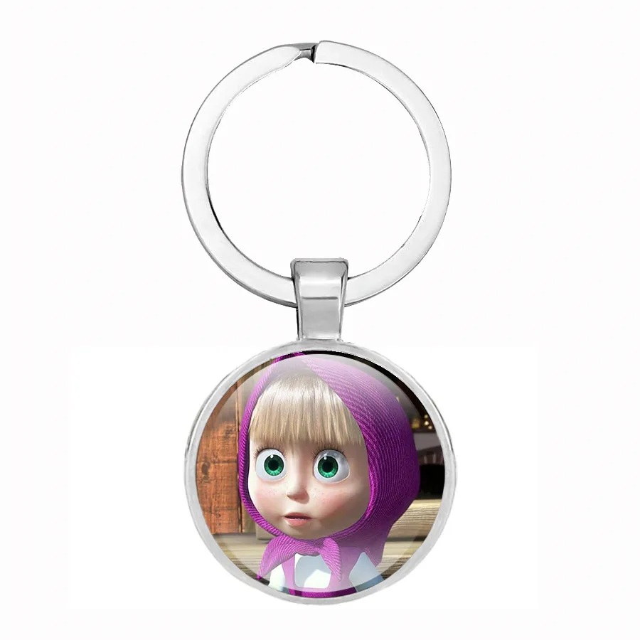 Cartoon Russia Masha Keychains Glass Cabochon Keyrings Fashion Hanging Accessories Key Hoder Creative Gift for Kids Bear Jewelry | Украшения