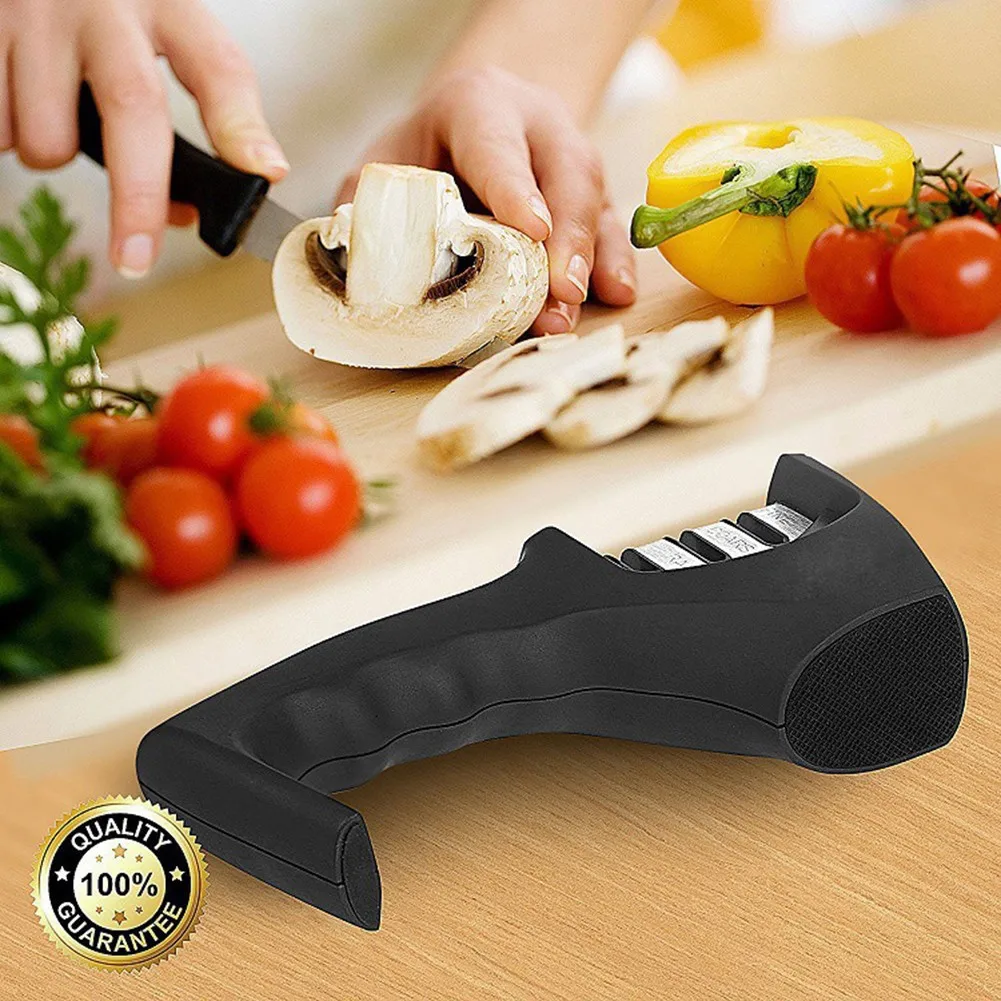 

3-slot Handle Sharpener With Anti-slip Rubber Coating For Steel & Ceramic Blades For Right And Left-handers Kitchen Tools