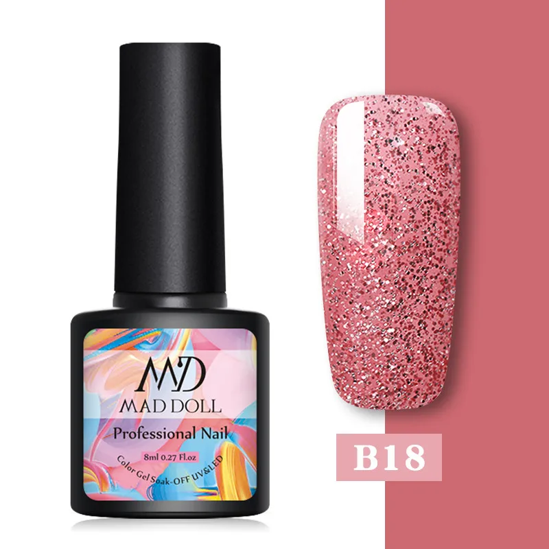 B18 MAD DOLL, 8 мл, Гель-лак для ногтей, чистый цвет, Гель-лак для ногтей, замачиваемый, УФ-гель, лак, Базовое покрытие, не протирается, верхнее покрытие, новая серия - Цвет: B18