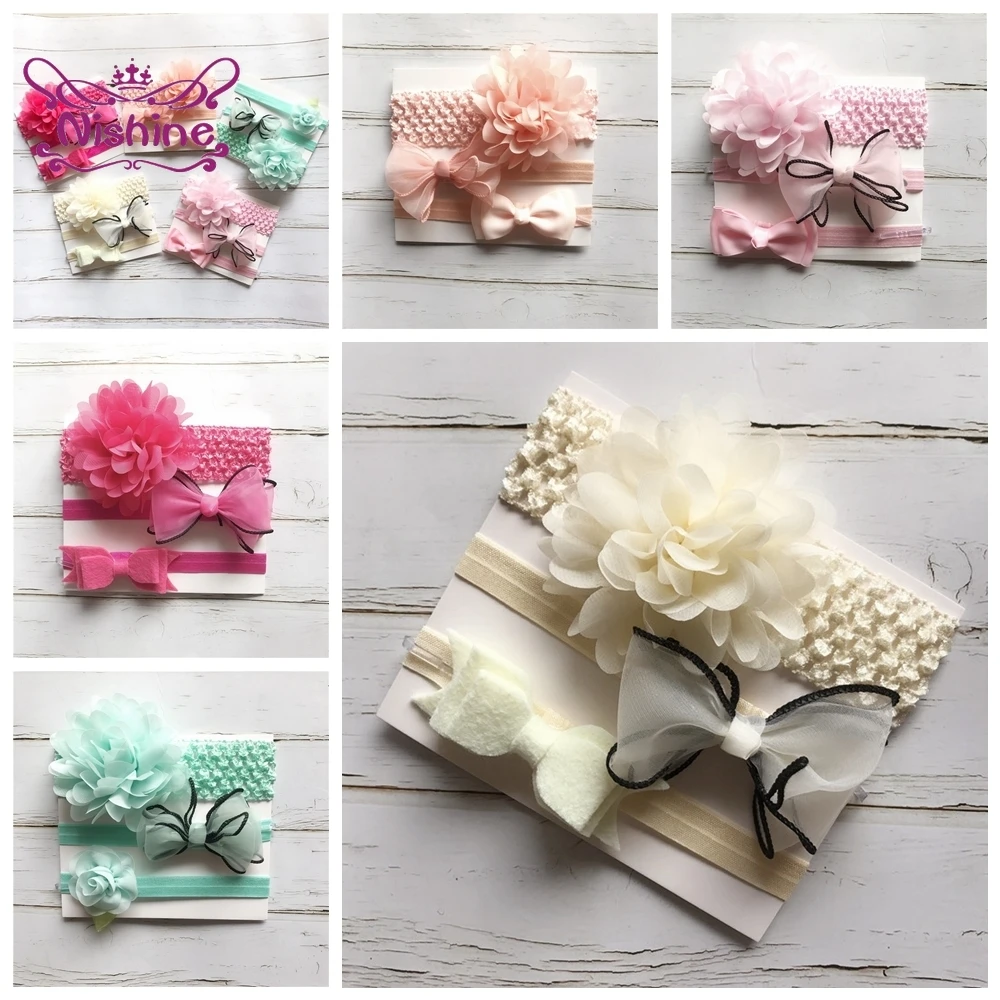 

Nishine 3 шт./лот цветок, украшение для детей, повязка на голову, повязка для малышей с кружевами, платье с бантом для новорожденных повязка на го...