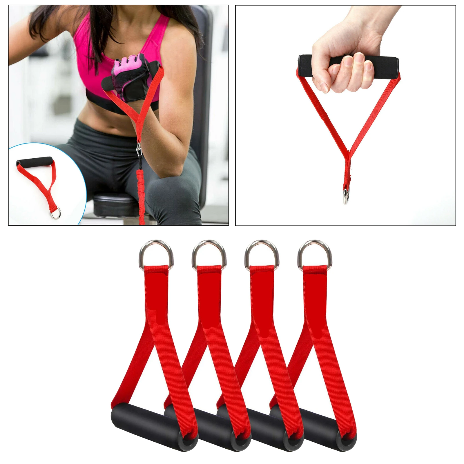 

4x Resistance Band Handle Heavy Duty Grip Attachment LAT Anchor Handles