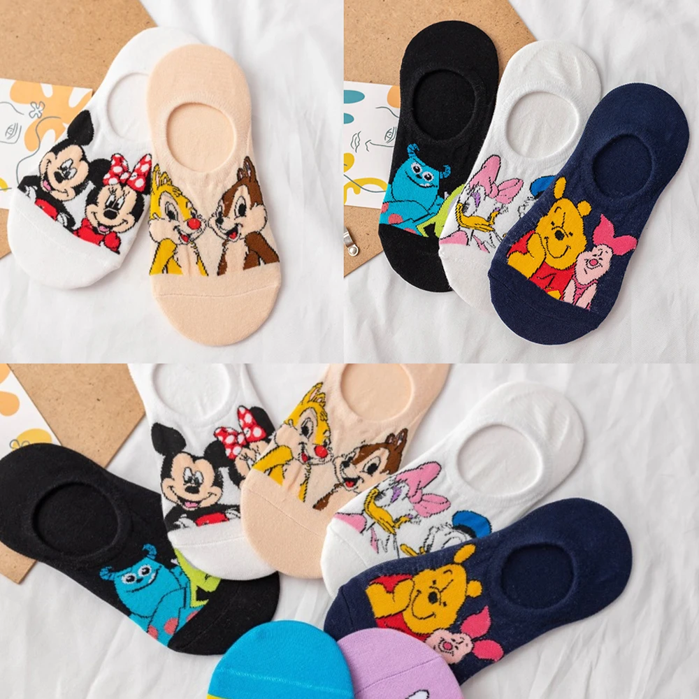 

5 Pairs Cute Women Disney Funny Mickey Minnie Mouse Donald Daisy Chip 'n' Dale Winnie Piglet Monsters University Low Cut Sock