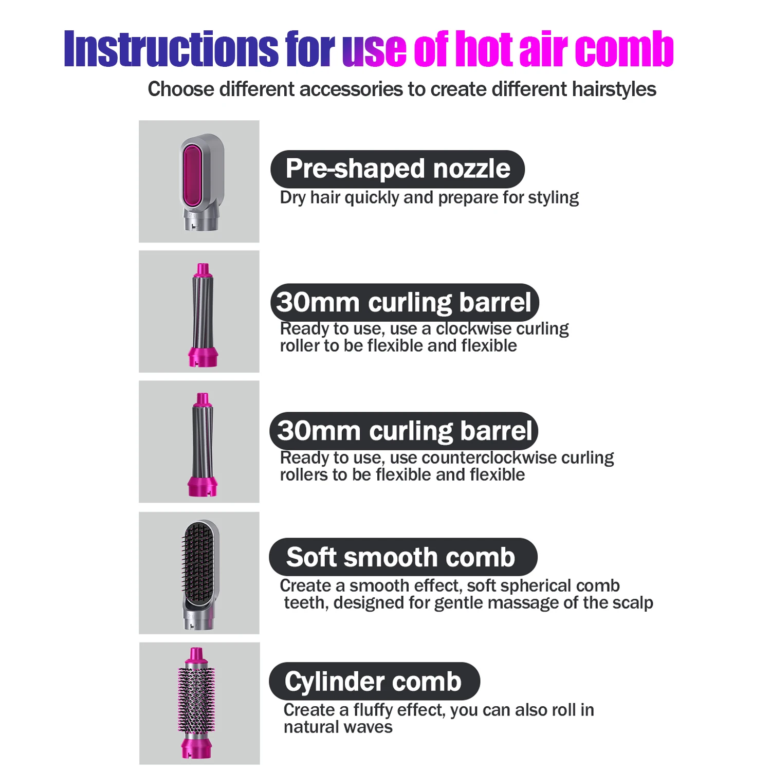 Air Styler Фен-щетка 5 в 1 Электрический фен-гребень для завивки волос Палочка Съемный