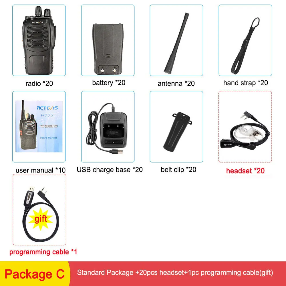 20 шт портативная рация Retevis H777 3W UHF 400-470MHz Портативный радиоприемник, радиоприемник Hf трансивер, Коммуникационный инструмент - Цвет: Package C
