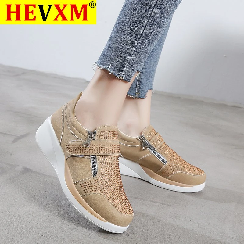 

Women Shoes Hook Loop Shallow Sneaker Med Heel Wedges Female Shoes Women Vulcanize Shoes Breathable Confort Casual Ladies Shoes